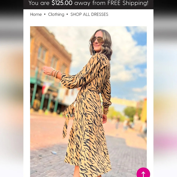 ENTRO Camel Animal Stripe ButtonDown Collared Midi Dress. Size small - Picture 5 of 16